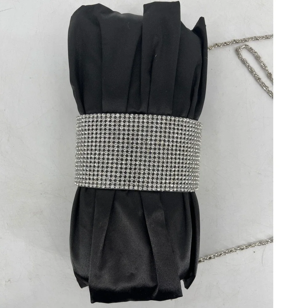J. Francis Evening Clutch Women OS‎ Black Excellent Rhinestone Satin Chain Strap